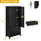 DWVO Farmhouse Kitchen Pantry Cabinet, 64.5" Tall Storage Cabinet with 2 Drawers and Adjustable Shelves, Versatile Storage for Living Room, Dining Room or Hallway, Oak Black DWVO