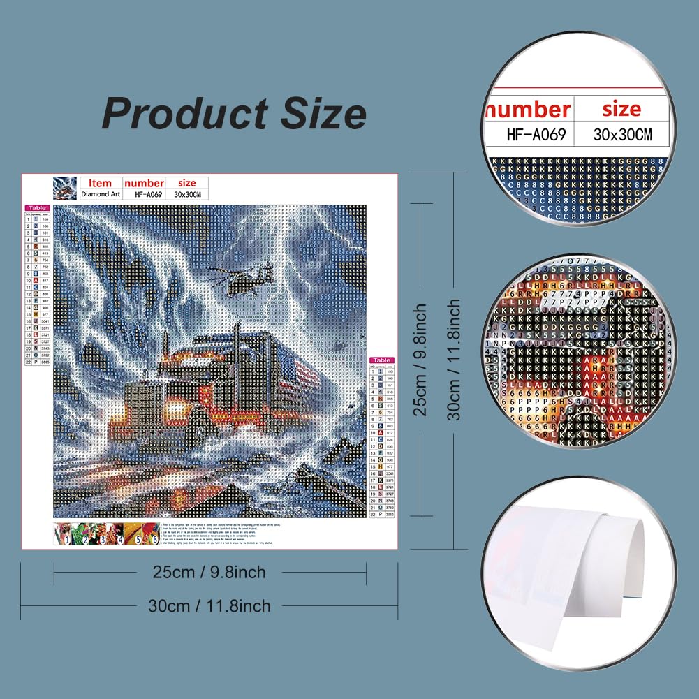 hill froeistung 5D Truck Diamond Art Painting Kits for Adults,Tsunamis Diamond Art for Beginners, DIY Full Drill Flag Diamond Art Painting(12X12 inch) hill froeistung