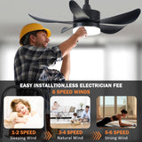 RHEAFON Ceiling Fans with Lights and Remote,30 Inch Smart Ceiling Fan,Reversible,Noiseless,Small Black Ceiling Fan for Bedroom Kitchen Indoor/Outdoor Patio RHEAFON