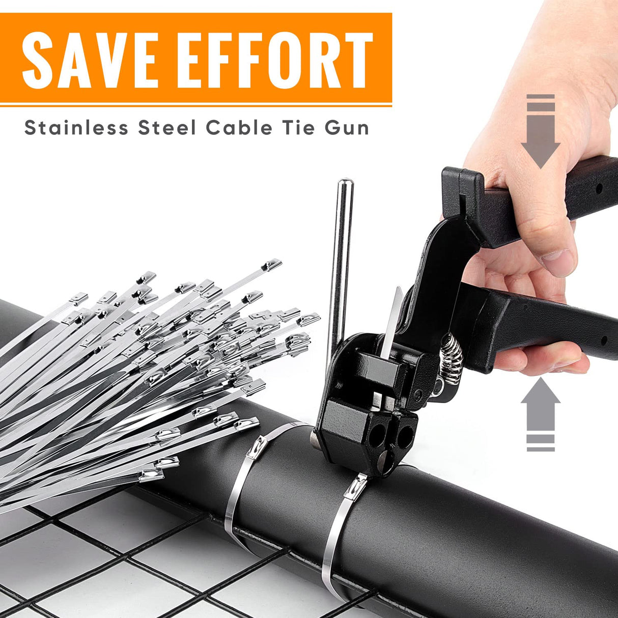 Sinlon Stainless Steel Cable Tie Gun, Special Tool For Fastening And Cutting Metal Cable Ties, With 150pcs 11.8in Uv Resistant Stainless Steel Cable Ties For Fence Exhaust Pipe Outdoor. Sinlon