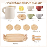 Tea Party Set for Kids, Wooden Tea Set for Little Girls and Boys, Kids Play Kitchen Accessories Toy Dishwasher Safe Tea Set for Toddler, Pretend Play Toddler Tea Set Ideal Christmas Birthday Gift Ikubigu