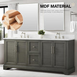 HOMEBEYOND 72 Inch Bathroom Vanity with Double Sink & Ceramic Top, Vanity Cabinet with Center Countertop Basin, Soft-Closing Doors, Backsplash, Sliver Grey HOMEBEYOND