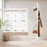 Hupmad Wooden Tree Coat Rack Stand,Sturdy Freestanding Coat Rack with 8 Hooks,3 Adjustable Height for Child Adult,Wood Coat Stand Tree Fits Entryway Bedroom Office for Bags,Hats Hupmad