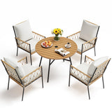 SUNCOZE Outdoor Patio Dining Table and Chairs Set, 5 Pieces PE Rattan Patio Furniture Set with Cushion and Umbrella Hole, Wicker Patio Conversation Sectional Sets for Porch, Backyard and Lawn, Beige SUNCOZE
