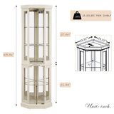 KavlSean 70" H Corner Curio Cabinet, Lighted Glass Display Cabinet with Elegant Tempered Glass Door, Adjustable Shelve, China Cabinet with Light Bulb, Mirrored Back Panel for Living Room (White) KavlSean