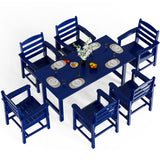 VINGLI 7-Piece Outdoor Patio Dining Set, HDPE All-Weather Rectangular Table with Umbrella Hole & 6 Patio Dining Chairs, Durable Patio Furniture for Backyard, Garden, Pool (Navy Blue, 7 Piece) VINGLI