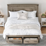 AMERLIFE Farmhouse Queen Bed Frame with 54" Tall Geometric Headboard & Footboard, Rustic Wood Platform Bed Frame with Large Storage Drawers, Wood Slats Support, No Box Spring Needed, Rustic Gray AMERLIFE