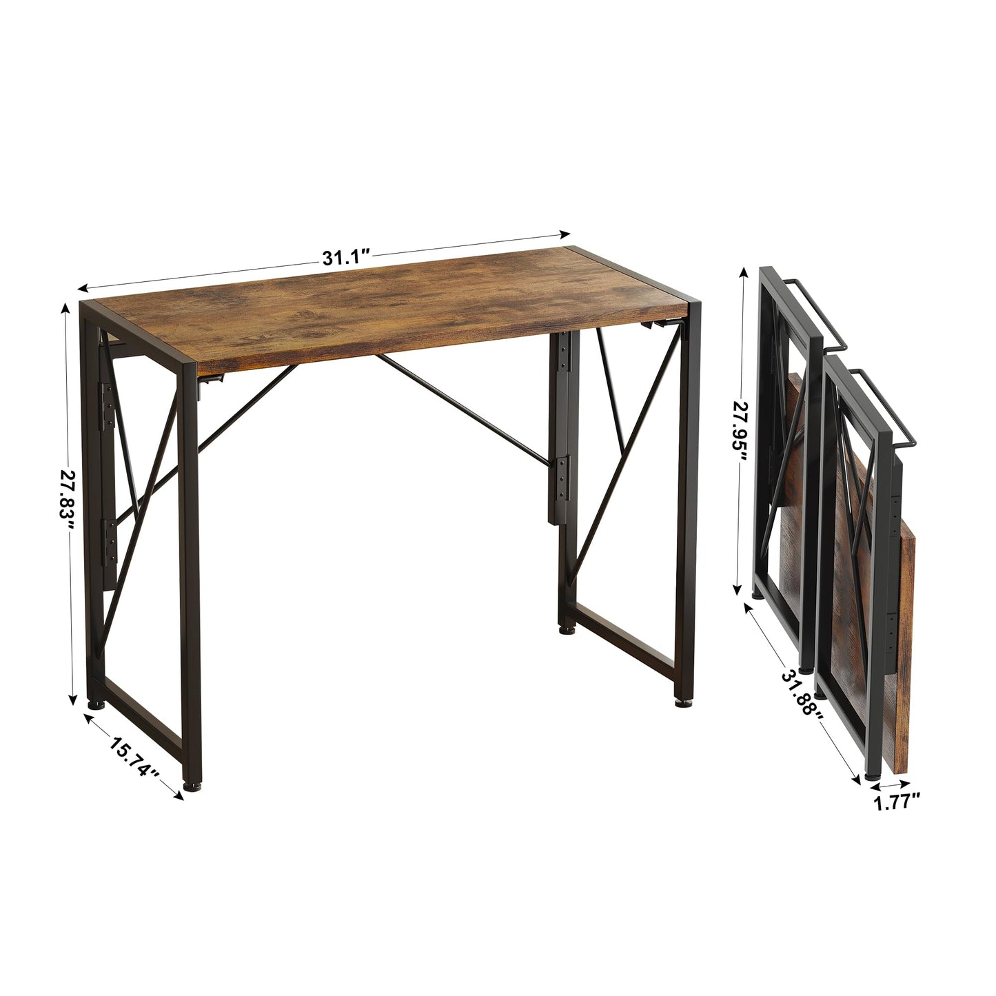 Homeiju Folding Desk, Small Foldable Desk 31.5" for Small Spaces, Portable Desk for Bedroom, Home Office, Small Folding Table for Camping, Traveling, Space Saving, Easy Assembly, Rustic Brown - WoodArtSupply