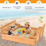 HONEY JOY Sandbox with Cover, 47x47 in Cedar Bottomless Sand Pit for Backyard Deck Patio Lawn, 2 Foldable Bench for Sand Protection, Square Wooden Sand Boxes for Kids Outdoor with Lid HONEY JOY