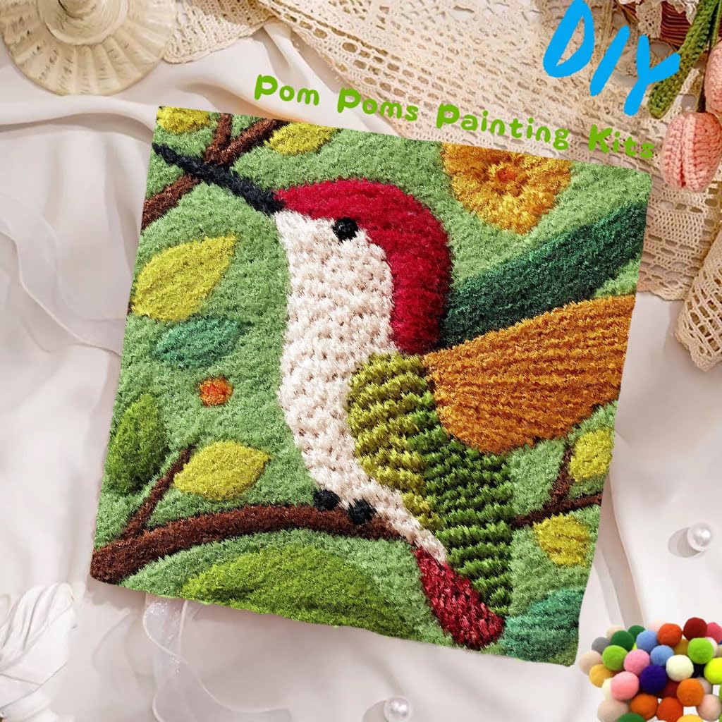 DIY Pom Pom Painting Art Hummingbird Easy for Beginner, Arts and Crafts for Adults and Kids, Snip Plush Canvas Paint by Numbers Kit for Wall Decor 20x20cm-5 Generic