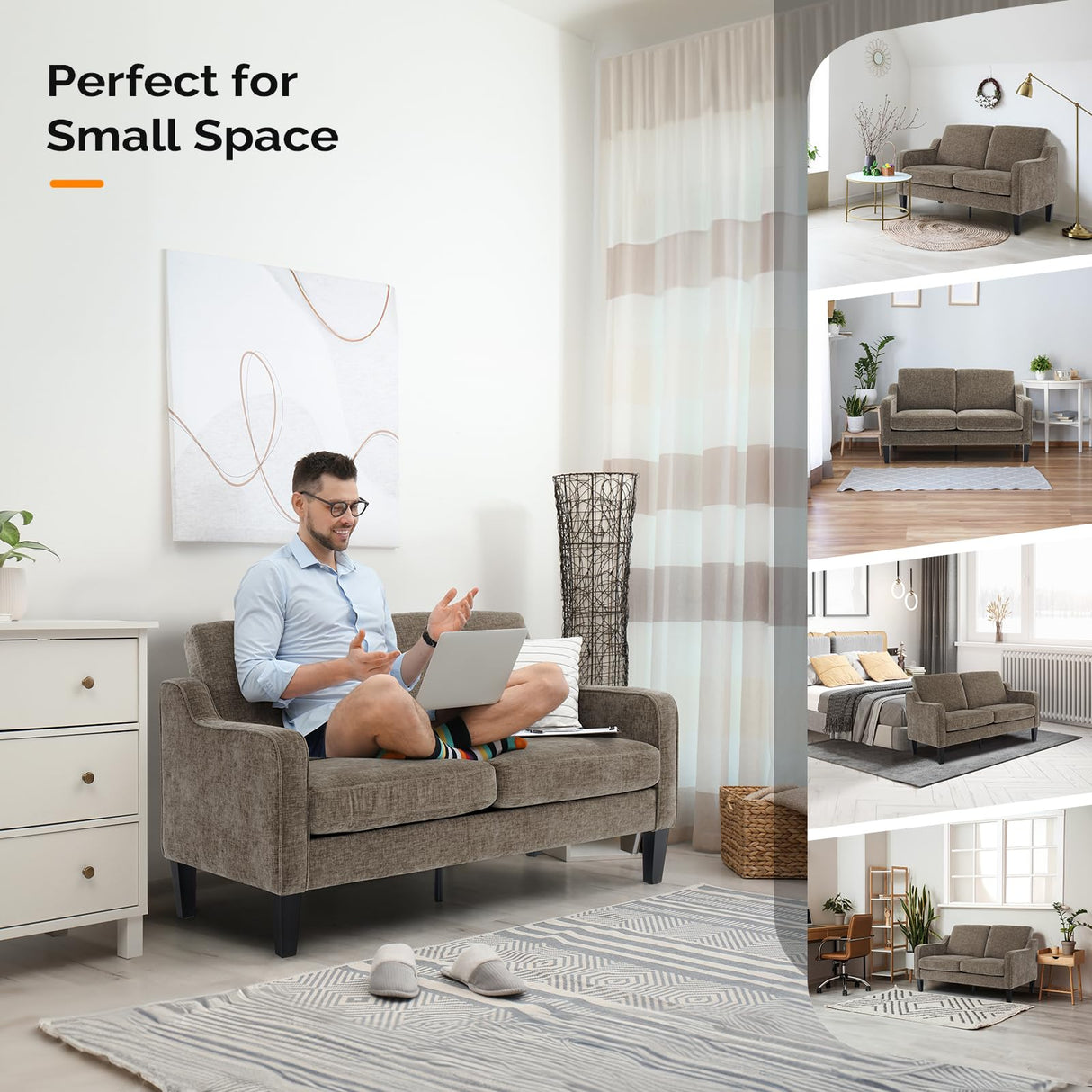 VINGLI 53" Love Seat Couches, 2 Seater Loveseat Mid Century Modern Sofa Couch Soft Chenille with Scooped Armrest for Small Spaces, Living Room, Dorm, Bedroom, Apartment VINGLI