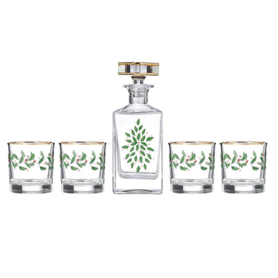 Lenox 896709 Holiday 5-Piece Decanter & Whiskey Glass Set, Christmas Dinnerware, Hosting