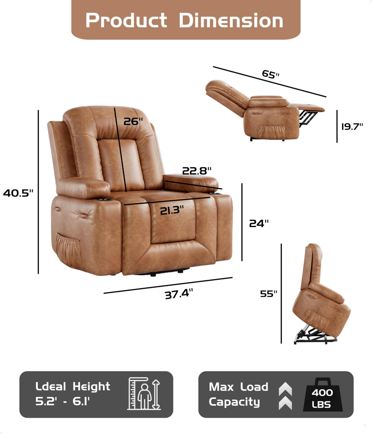 GarveeHome Power Lift Recliner Chair - Heat and Massage, Adjustable Back and Legs, PU Leather Electric Lift Chair Designed for The Elderly and People with Mobility impaired GarveeHome