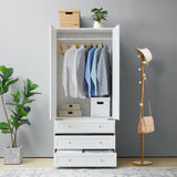LEVNARY Wardrobe Armoire Closet, 2-Door Wardrobe Cabinet with 3-Drawer and Hanging Rod, Modern Bedroom Armoire Clothing Organizer Freestanding Closet (White) LEVNARY