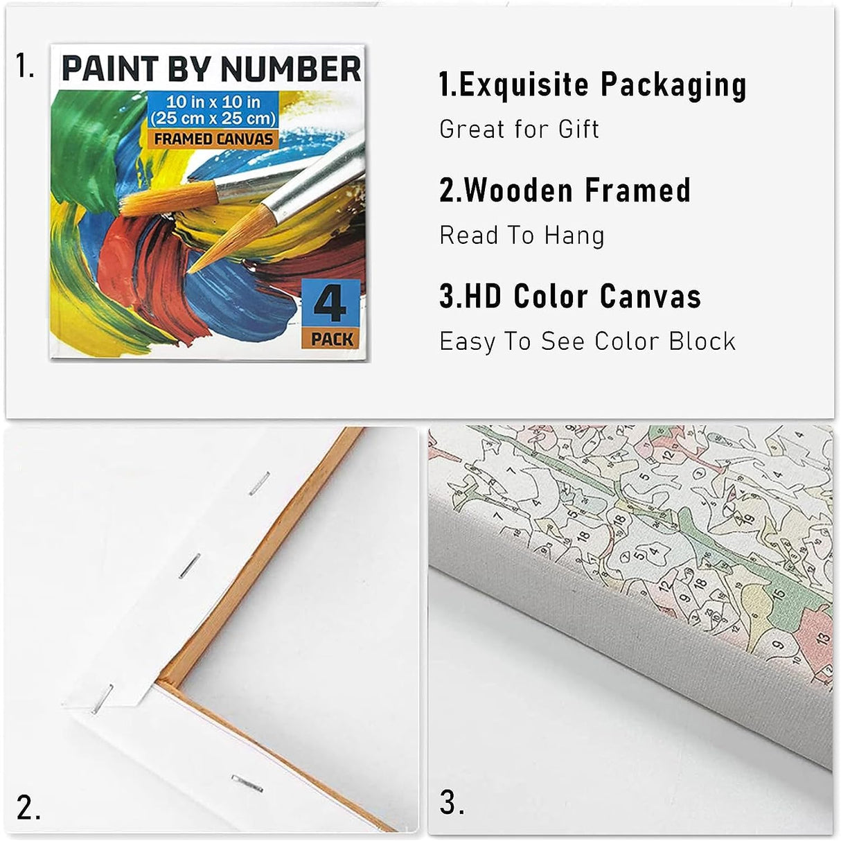 Amphol Adult Paint by Number Kits on Canvas Framed, 4 Pack Season Easy DIY Paint by Number for Adults Canvas with Frame, Simple Acrylic Framed Painting by Number for Beginners Kids Amphol