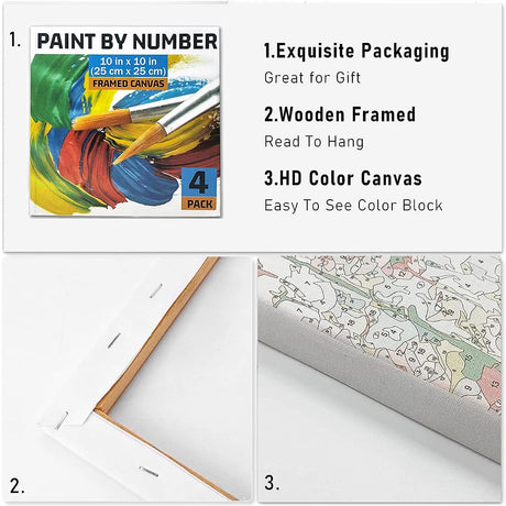 Amphol Adult Paint by Number Kits on Canvas Framed, 4 Pack Season Easy DIY Paint by Number for Adults Canvas with Frame, Simple Acrylic Framed Painting by Number for Beginners Kids Amphol
