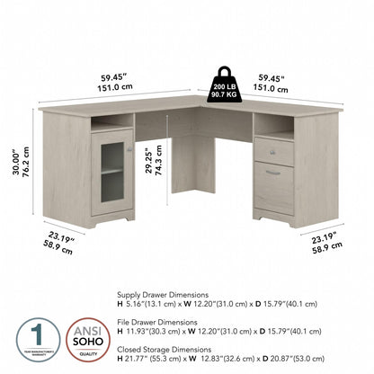 Bush Furniture Cabot 60W L Shaped Computer Desk with Storage in Linen White Oak - WoodArtSupply