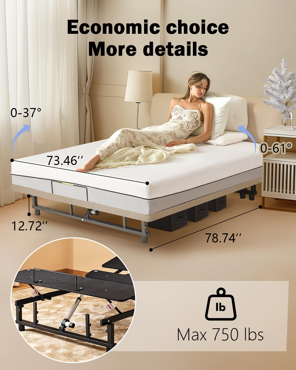 Mixcous King Size Adjustable Bed Frame with Quiet Motor - Head & Foot Incline, Zero Gravity, Wireless Remote Control, Easy Installation (79" L x 74" W x 12.72" H) Mixcous