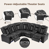 ANJ Modular Power Recliner Set: 5-Seat Home Theater Seating with 2 Loveseats (Center Console & Fixed Middle), LED Lights, USB Charging, Faux Leather for Living Room (Black) ANJ