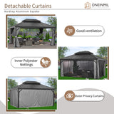 oneinmil 12x16FT Outdoor Gazebo, Heavy Duty Metal Double Roof Hardtop Gazebo with Aluminum Frame and Netting and Curtains for Patios oneinmil