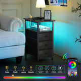Yoobure End Table with Charging Station, LED Narrow Side Table Bedside Table, Small Night Stand End Tables Living Room, Skinny Nightstand with 3 Fabric Drawers, Side Tables Bedroom for Small Spaces Yoobure