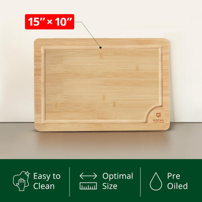 ROYAL CRAFT WOOD Bamboo Cutting Board with Juice Groove - Kitchen Chopping Board for Meat Cheese and Vegetables, Heavy Duty Serving Tray w/Handles (Large,10 x 15")