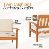 IDZO Laurent 800lbs Capacity Acacia Outdoor Loveseat, FSC Certified 2 Seater Patio Sofa with 3.9in Thick Cushions, Teak Finish Porch Couch for Garden Backyard IDZO