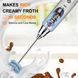 YUSWKO Rechargeable Milk Frother Handheld with 3 Heads, Silver Coffee Electric Whisk Drink Foam Mixer, Mini Hand Stirrer with 3 Speeds Adjustable for Latte, Cappuccino, Hot Chocolate, Egg YUSWKO