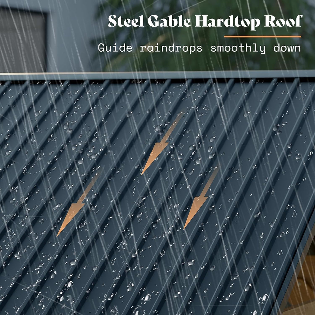 13x15 ft Wood Gazebo, Hardtop Pergola with Steel Gable Roof, Outdoor Gazebo with Guest House for Garden, Porch, Patio, Black + Natural Wood LUXOAK