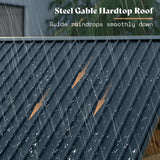 13x15 ft Wood Gazebo, Hardtop Pergola with Steel Gable Roof, Outdoor Gazebo with Guest House for Garden, Porch, Patio, Black + Natural Wood LUXOAK