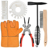 Worldity 6Pcs Welding Slag Removal Tool Set, 10 Inch Welding Chipping Hammer with Coil Spring Handle, Welding Pliers, Wire Brush, Metal Sheet Thickness Gauges and Welding Gloves for Removing Slag Worldity