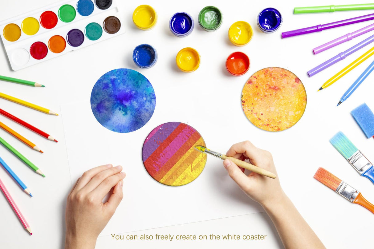 Sublimation Blanks Drink Coasters Round Ceramic Absorbent Coasters for Tabletop Protection, DIY Crafts, Painting, and Home Decor（24） Bovnobca