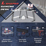 Homall L Shaped Gaming Desk Computer Corner Desk PC Gaming Desk Table with Large Monitor Riser Stand for Home Office Sturdy Writing Workstation (Classical White, 51 Inch) Homall