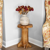 WELLAND Teak Tree Stump Side Table, Live Edge Stool, Natural Edge Wood Side Table WELLAND