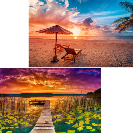 Jigsaw Puzzles 2 Pack 1000 Pieces - WISHDIAM Puzzles for Adults - Hawaii Beach & Lake at Sunset Nature Landscape Impossible Challenging Puzzles for Home Decor Birthday Party Gifts Toy for Men Women WISHDIAM