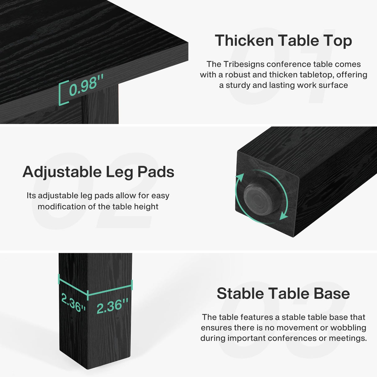Tribesigns 39.4-Inch Square Conference Table for 4 People, Small Wooden Meeting Room Table with Solid Wood Legs and Thicken Tabletop for Conference Room Seminar Room Boardroom, Black Tribesigns