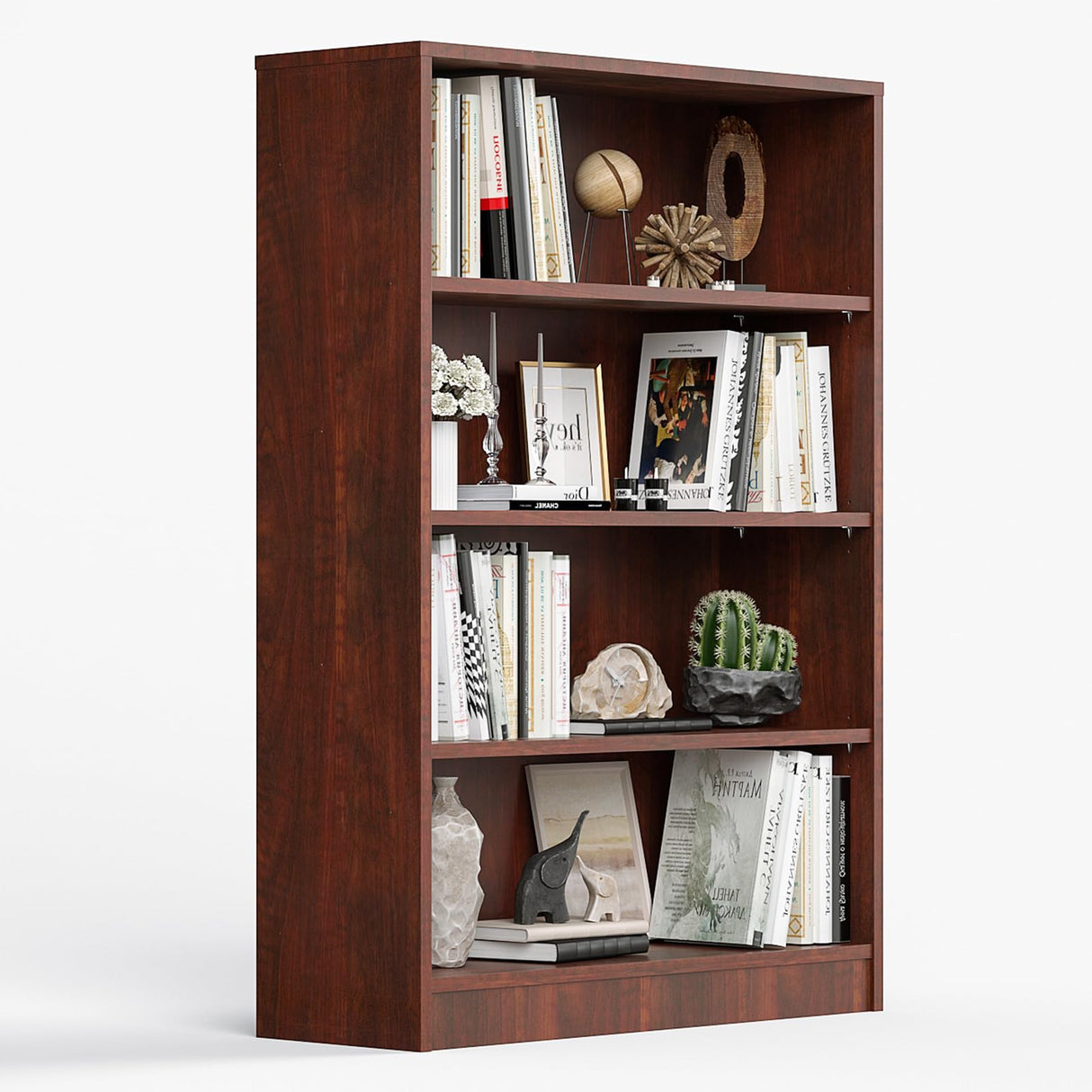 i-VTIES Bookcase Adjustable Storage Shelves,48-Inch Bookshelf,4-Tier Modern Wood Bookcase for Bedroom, Office, Living Room & Library(Cherry) i-VTIES