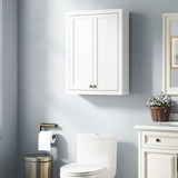 KANGYINGLE White Wall-Mounted Bathroom Cabinet, 24W x 33H x 8D inches, MDF, Double Door Storage KANGYINGLE