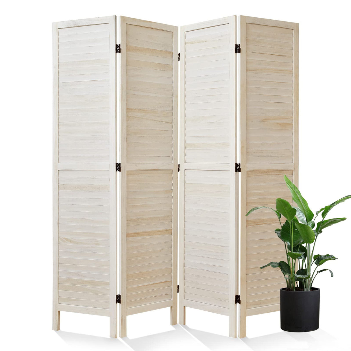 Room Dividers and Folding Privacy Screens, Wood Louvered Separators Divider Wall for Home Office Bedroom - 4 Panels, 67 * 60inch (White-Washed) Svimi