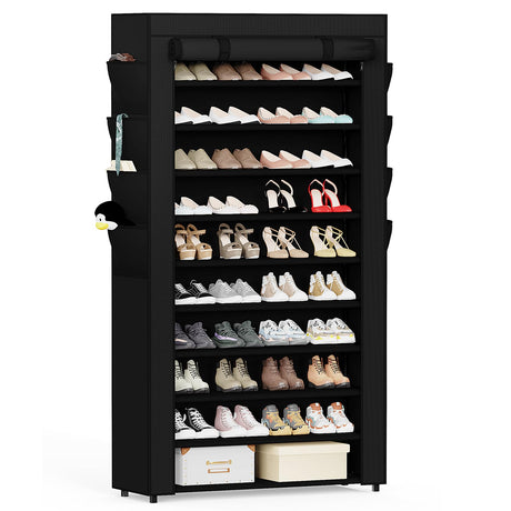 Mavivegue Shoe Rack with Cover, 10 Tier Tall Shoe Storage for 50-55 Pairs of Shoes, Shoe Organizer for Entryway, Closet Mavivegue