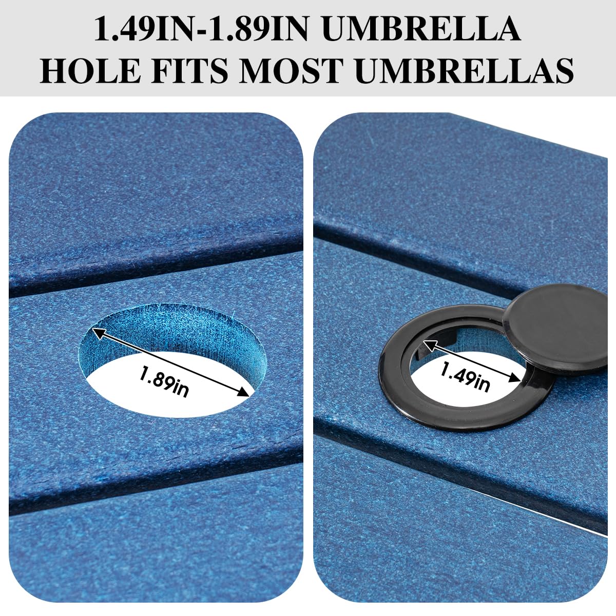 Sundale Outdoor Tall Adirondack Bar Set, Patio Umbrella Table and Bar Chairs Set of 2, 3 Pieces Counter Height Dining Bistro Set, Pub Table with HDPE Stools, 2 Umbrella Hole Caps, Navy Blue Sundale Outdoor