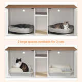 HOOBRO Double Litter Box Enclosure, Modern Cat Litter Box Furniture with Storage and Mat Design, Farmhouse Hidden Litter Box Enclosure with 2 Hooks, White and Walnut WH23MW01 HOOBRO