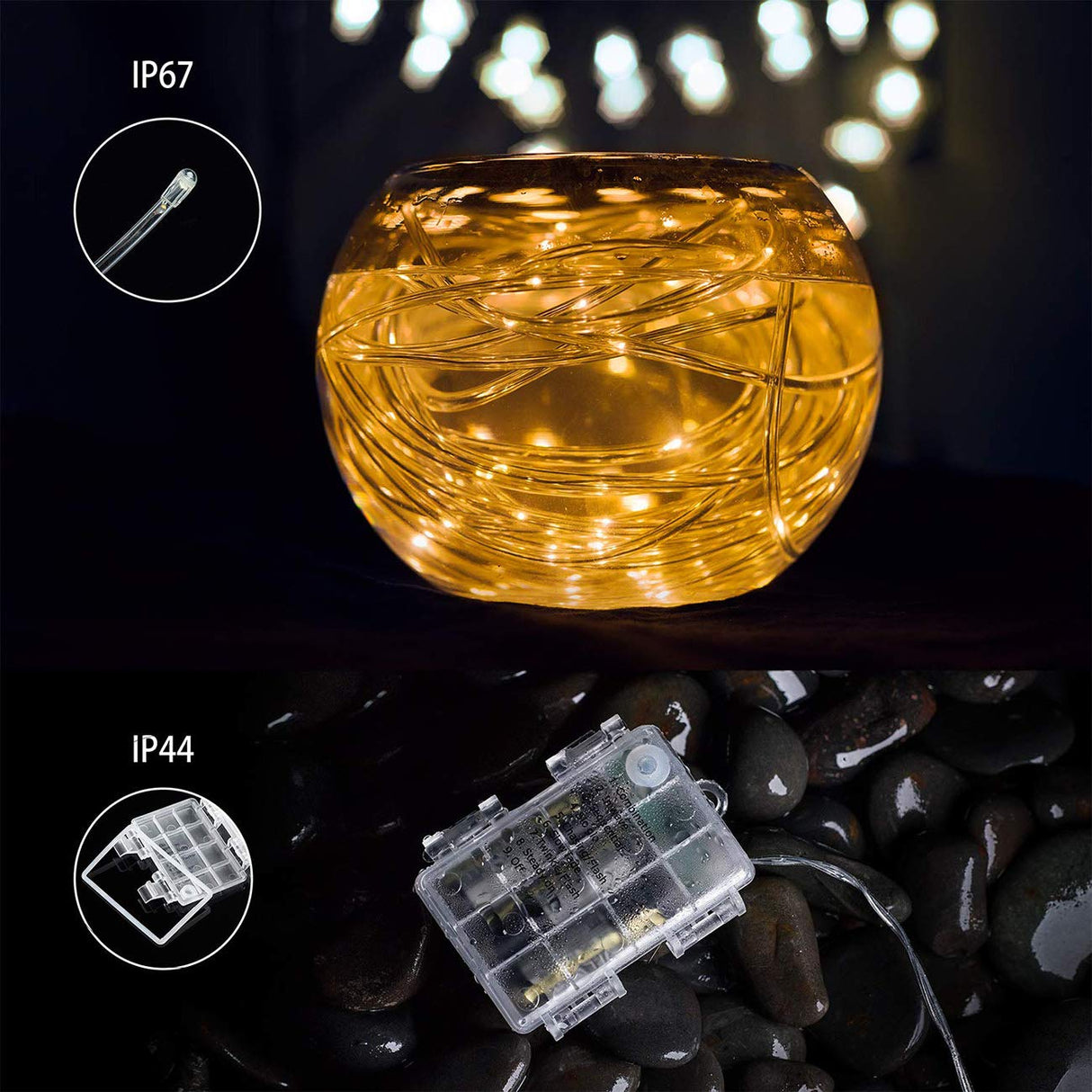 Fitybow LED Rope Lights Battery Operated String Lights 40Ft 120 LEDs 8 Modes Hanging Fairy Lights Dimmable/Timer with Remote for Camping Party Halloween Christmas Decoration (Warm White) Fitybow