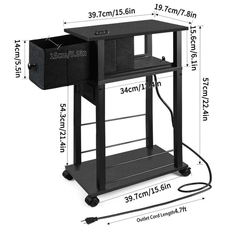 DGSANDGO Side Table with Charging Station and Drawer, Narrow End Table with USB Ports and Outlets for Small Space, Living Room, Bedroom and Office, with 4 Wheels Black DGSANDGO