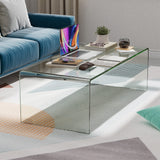Tangkula Glass Coffee Table, 42.5" L × 20" W ×14" H, Modern Home Furniture, Clear Tempered Glass End Table, International Occasion Tea Table, Waterfall Table with Rounded Edges (Clear) Tangkula