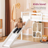 VINGLI Loft Bed with Slide, Twin, Space Saving Kids Low Loft Bed with Guardrail and Ladder, Pine Wood and Sturdy Bed Frame for Boys and Girls, White VINGLI