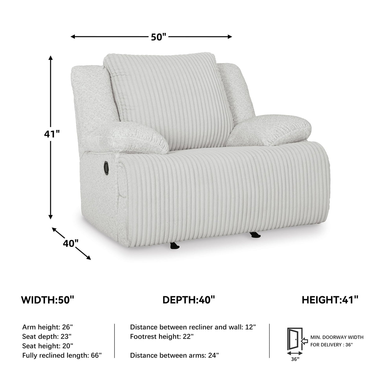 Signature Design by Ashley Top Tier Modern Indoor Upholstered Manual Rocker Recliner, White Signature Design by Ashley