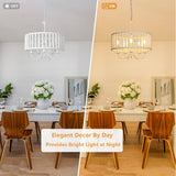 LAMSU Farmhouse Chandeliers for Dining Room, 5-Light Boho Wood Chandelier Light Fixture with Solid Wooden Beaded Shade, Modern Drum Chandeliers for Living Room Kitchen Island Bedroom Foyer, White LAMSU