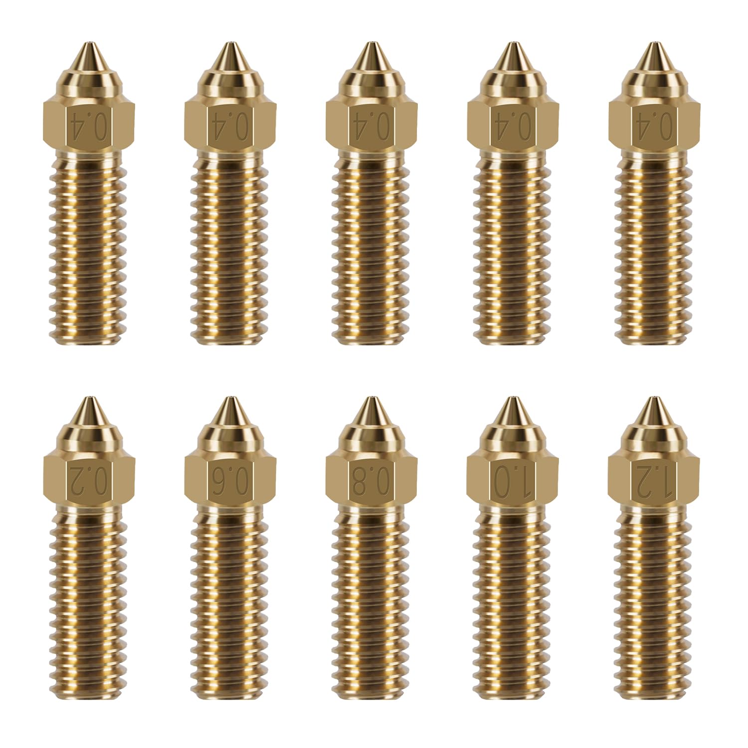 10PCS 3D Printer Extruder Nozzles Kit for K1/K1 Max/Ender 3 V3 KE, Packed High Temperature and Wear Resistance 5PCS 0.4mm, 1PC 0.2mm, 1PC 0.6mm, 1PC 0.8mm, 1PC 1.0mm and 1PC 1.2mm Brass Nozzl - WoodArtSupply