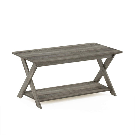 Furinno Modern Simplistic Criss-Crossed Coffee Table, 35.4 in x 19.6 in x 16 in, French Oak Grey Furinno
